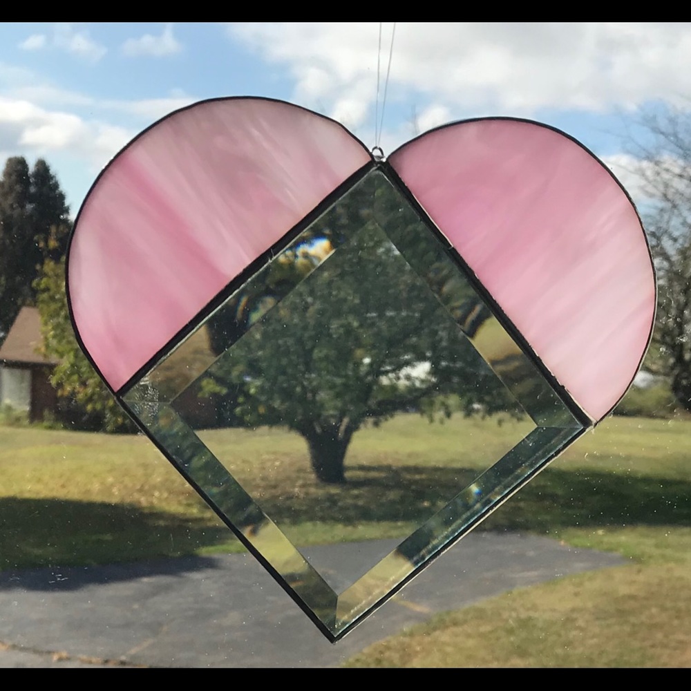 Stained glass beveled heart handcrafted